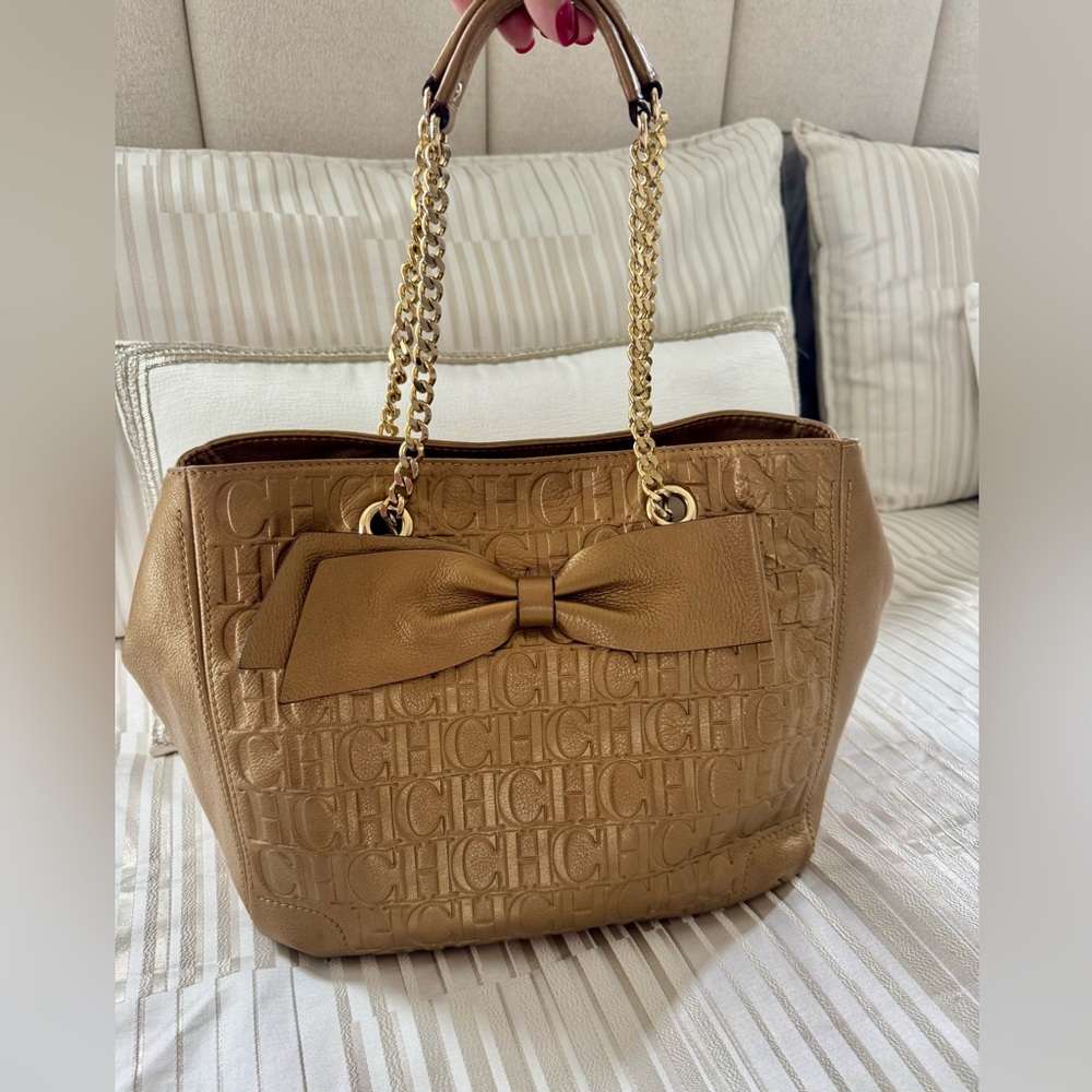 Carolina Herrera Metallic Gold
Embossed Monogram Leather Tote